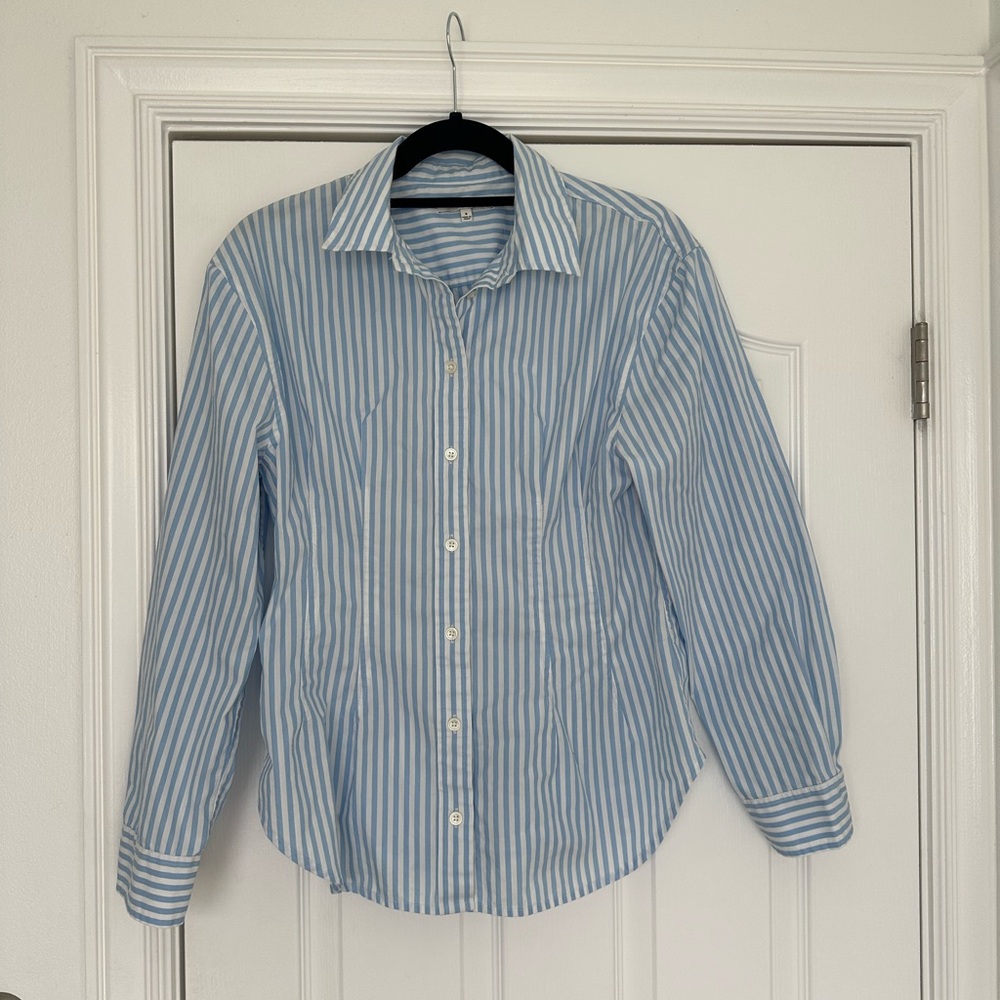 Madewell Light Blue and White Striped Shirt